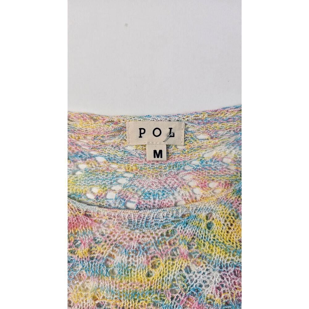 Pol pastel crochet scalloped hem trim M slub wide arm relaxed fit layering top - Picture 8 of 10